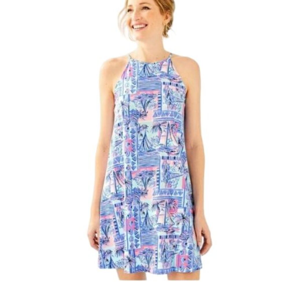 Lilly Pulitzer Margot Whisper Blue Yeah Boy Pima Cotton Jersey Swing‎ Tank Dress